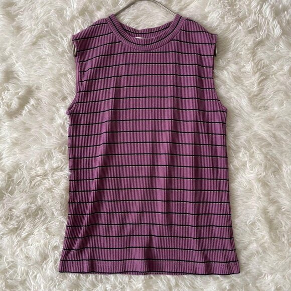 Mouss Purple Border Sleeveless Ribbed Knit Top - Picture 1 of 5